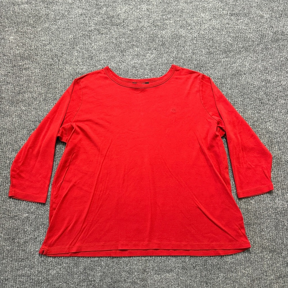Lauren Ralph Lauren Womens Blouse Size‎ 3X Red 3/4 Sleeve 100% Cotton Casual Tee